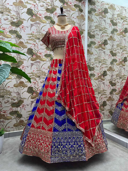Multi Color Georgette Lehenga With Sequins Embroidery Design Work And Dupatta