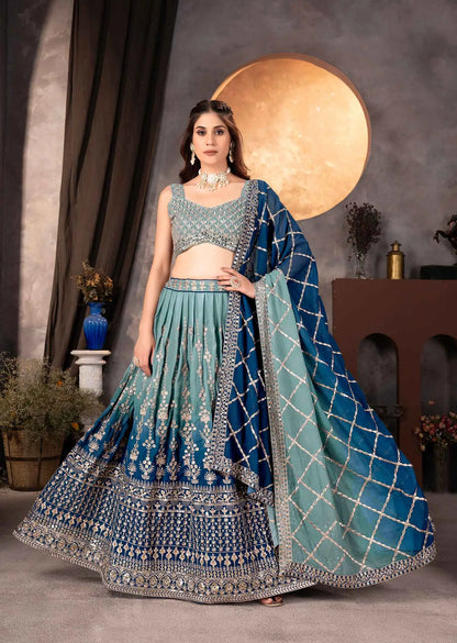 Light And Dark Blue Lehenga With Sequins Embroidery Work And Dupatta