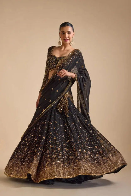 Black Georgette Lehenga Embellished With Heavy Sequins Embroidery Work