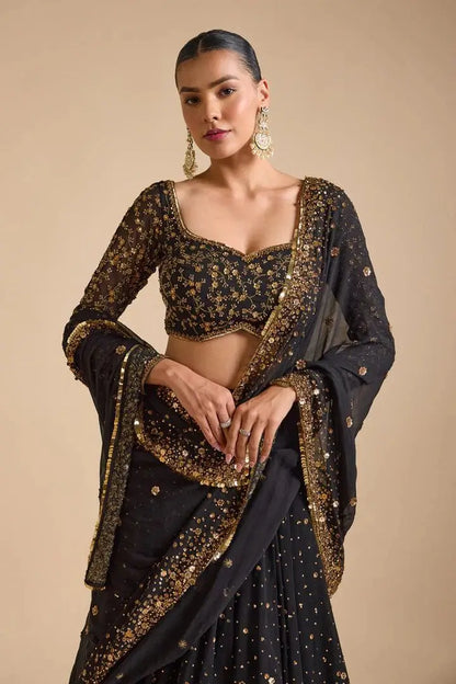 Black Georgette Lehenga Embellished With Heavy Sequins Embroidery Work