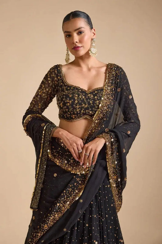 Black Georgette Lehenga Embellished With Heavy Sequins Embroidery Work