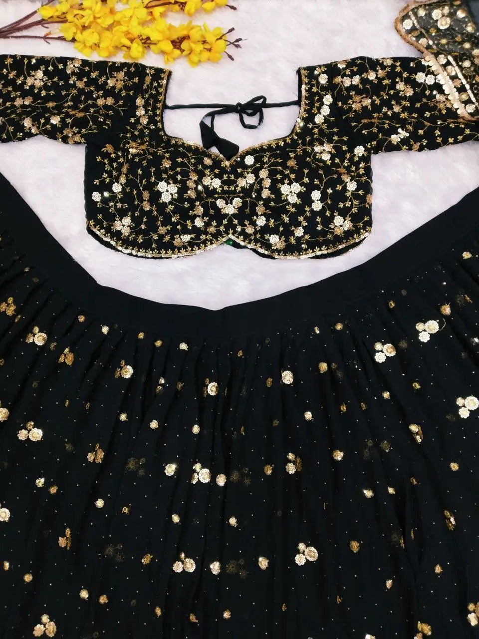 Black Georgette Lehenga Embellished With Heavy Sequins Embroidery Work