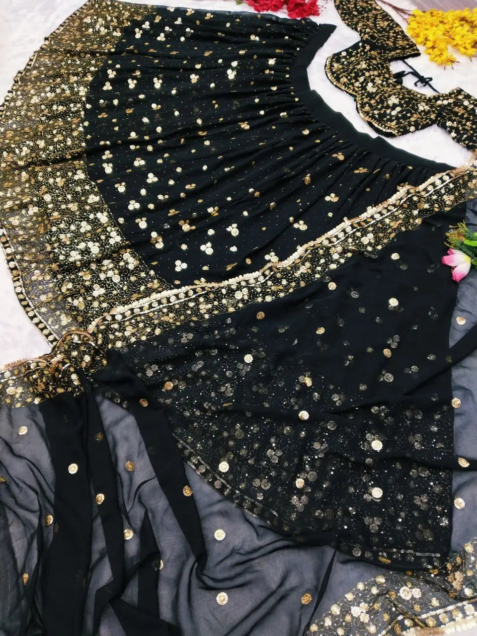 Black Georgette Lehenga Embellished With Heavy Sequins Embroidery Work