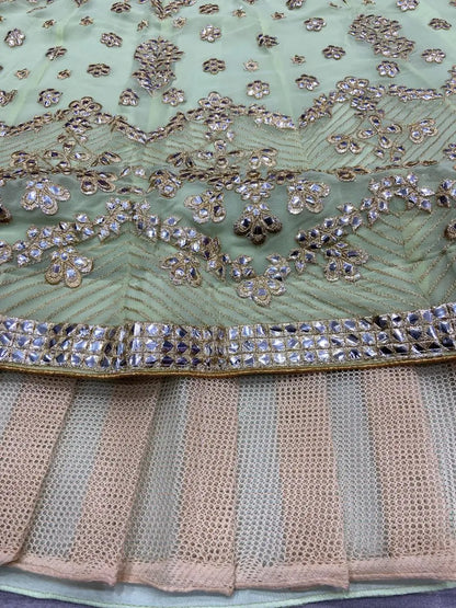 Designer Pista Green Georgette Lehenga With Thread Embroidery Work With Heavy Foil Work