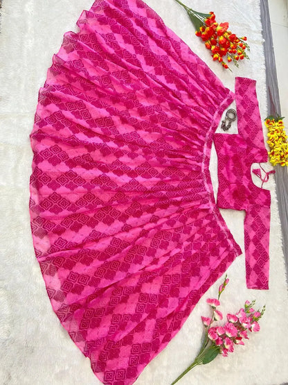 Pink Georgette Digital print With Net Dupatta Lehenga Choli
