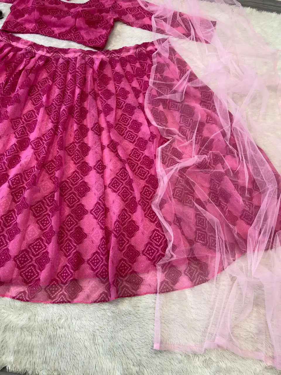 Pink Georgette Digital print With Net Dupatta Lehenga Choli