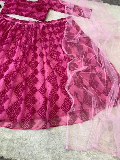 Pink Georgette Digital print With Net Dupatta Lehenga Choli