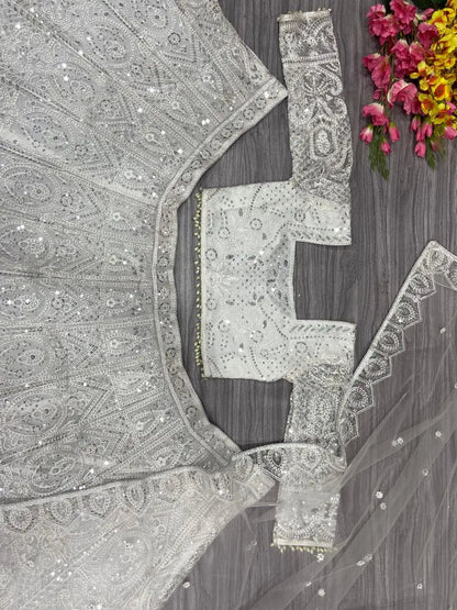 Sabyasachi White Net Lehenga With Thread Embroidery Coding Work Sequins Work