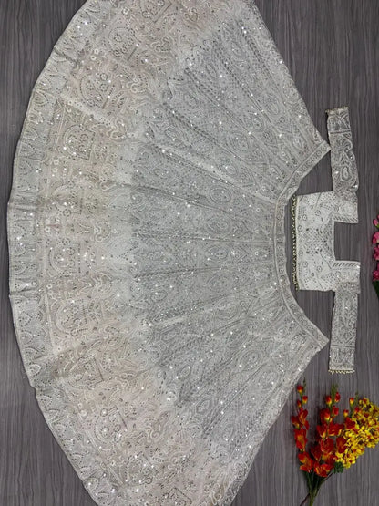 Sabyasachi White Net Lehenga With Thread Embroidery Coding Work Sequins Work