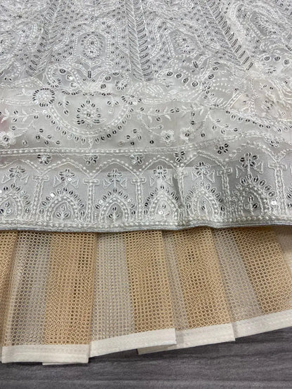 Sabyasachi White Net Lehenga With Thread Embroidery Coding Work Sequins Work