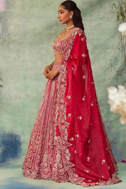 Dark Red Silk Lehenga With Thread Embroidery Coding And Heavy Sequins Work