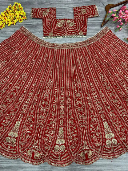 Dark Red Silk Lehenga With Thread Embroidery Coding And Heavy Sequins Work