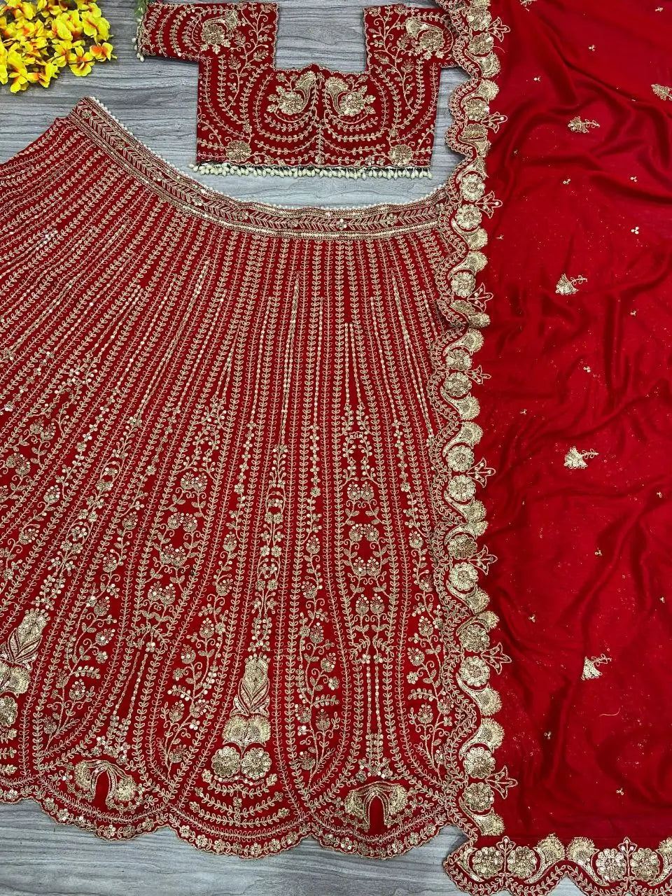 Dark Red Silk Lehenga With Thread Embroidery Coding And Heavy Sequins Work