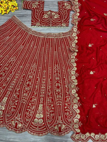 Dark Red Silk Lehenga With Thread Embroidery Coding And Heavy Sequins Work