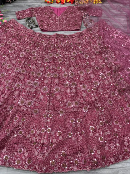 Dark Mauve Lehenga With Heavy Thread Embroidery Glitter Dori And Sequins With Zari Work