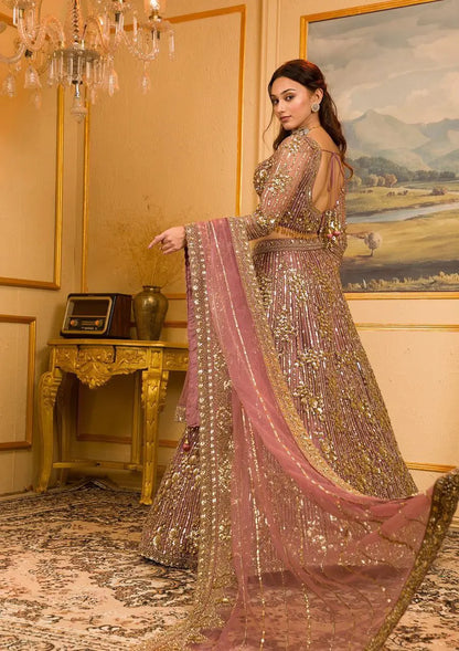 Dark Mauve Pink Georgette Lehenga With Thread Embroidery Dori And Sequins Work