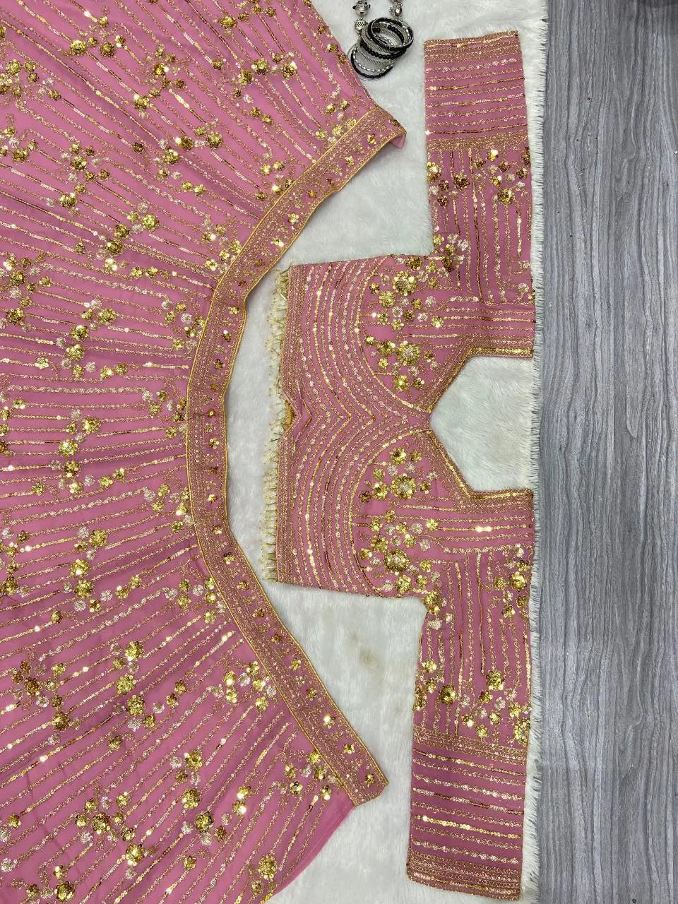 Dark Mauve Pink Georgette Lehenga With Thread Embroidery Dori And Sequins Work