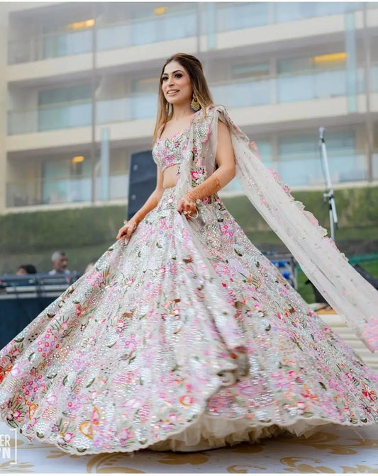 Multi Color Georgette Lehenga With Thread Embroidery Coding Zari Heavy  Sequins Work