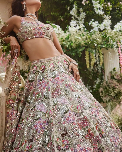 Multi Color Georgette Lehenga With Thread Embroidery Coding Zari Heavy  Sequins Work