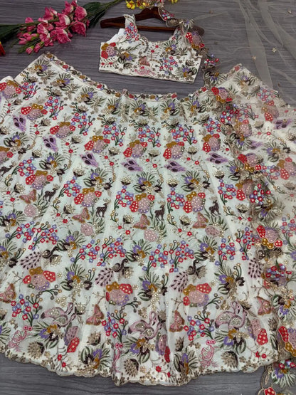 Multi Color Georgette Lehenga With Thread Embroidery Coding Zari Heavy  Sequins Work