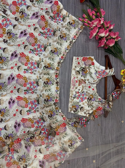 Multi Color Georgette Lehenga With Thread Embroidery Coding Zari Heavy  Sequins Work