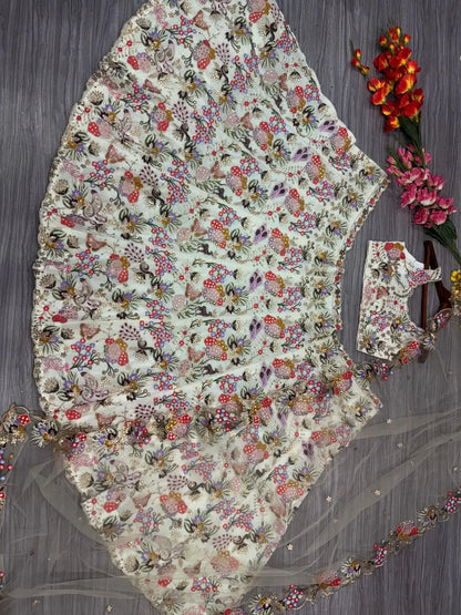 Multi Color Georgette Lehenga With Thread Embroidery Coding Zari Heavy  Sequins Work