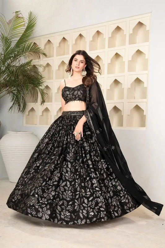 Black Georgette lehenga Embellished With Embroidery And Heavy Sequins Work