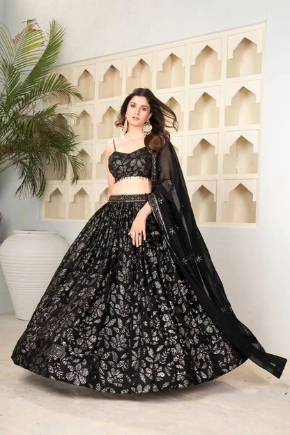 Black Georgette lehenga Embellished With Embroidery And Heavy Sequins Work
