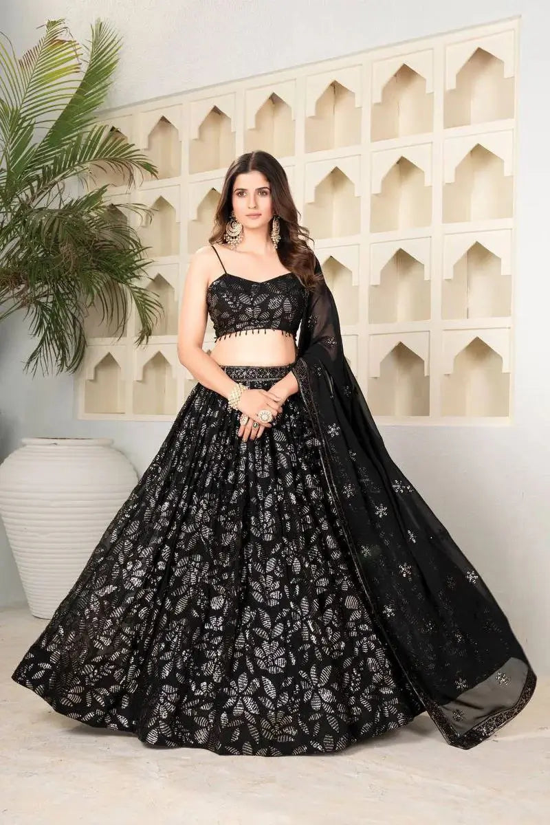 Black Georgette lehenga Embellished With Embroidery And Heavy Sequins Work
