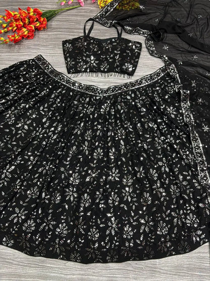 Black Georgette lehenga Embellished With Embroidery And Heavy Sequins Work