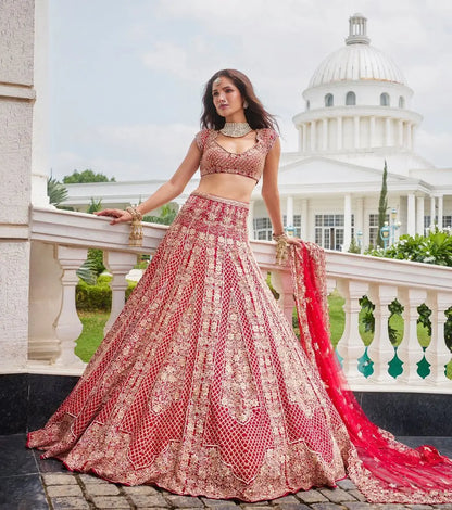 Red Designer Lehenga With Embroidery Dori Coding Zari Work And Heavy Sequins Work