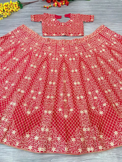Red Designer Lehenga With Embroidery Dori Coding Zari Work And Heavy Sequins Work