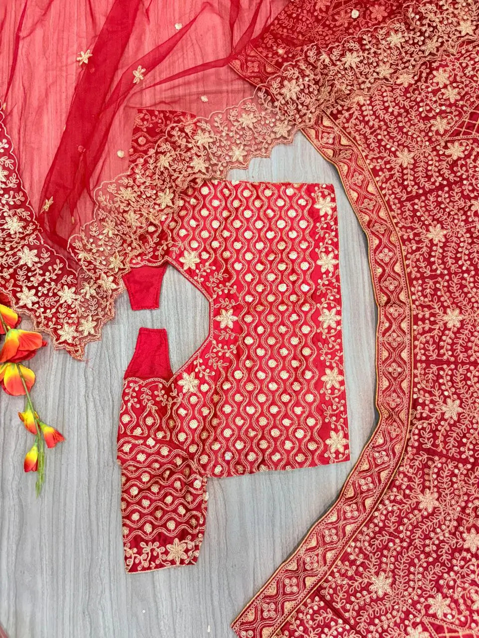 Red Designer Lehenga With Embroidery Dori Coding Zari Work And Heavy Sequins Work