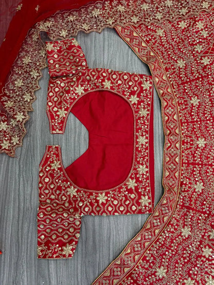 Red Designer Lehenga With Embroidery Dori Coding Zari Work And Heavy Sequins Work