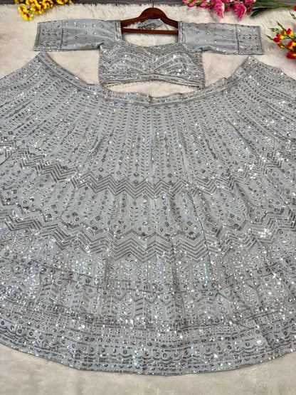 Silver Silk Lehenga With Beautiful Embroidery Zari And Heavy Sequins Work