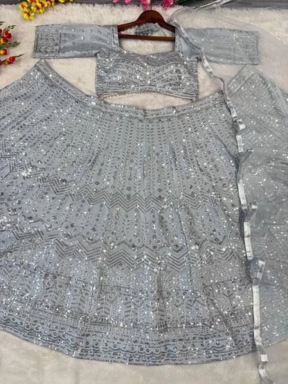 Silver Silk Lehenga With Beautiful Embroidery Zari And Heavy Sequins Work
