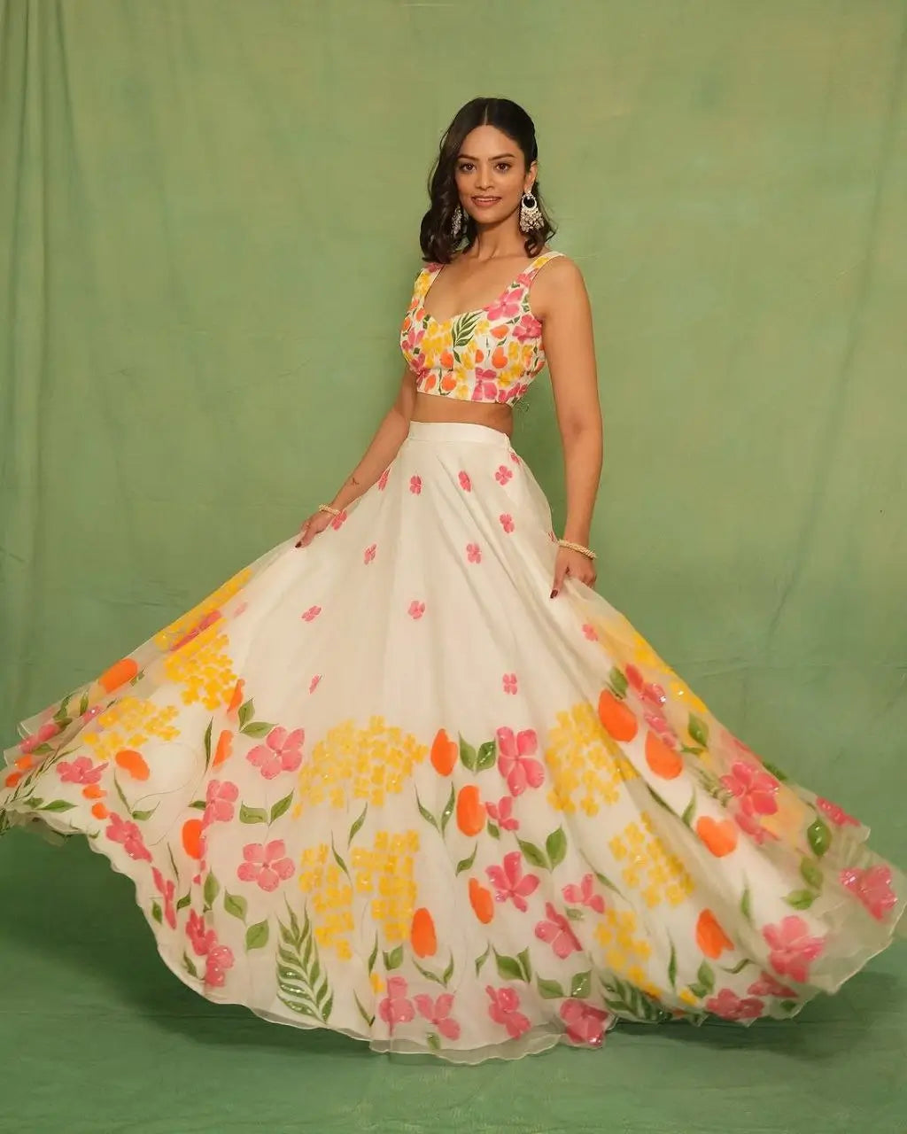 White Multi Color Silk Lehenga With Beautiful Floral Digital Print