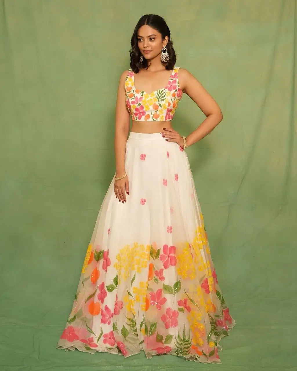 White Multi Color Silk Lehenga With Beautiful Floral Digital Print