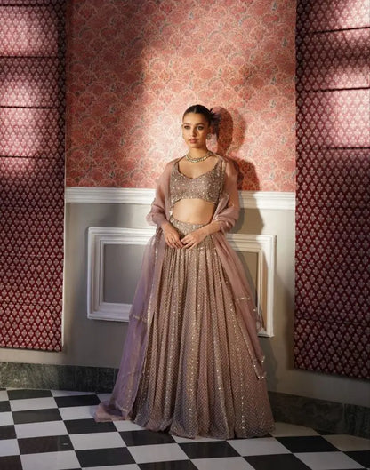 Rosy Brown Georgette Lehenga With Zari Heavy Sequins Work