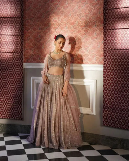 Rosy Brown Georgette Lehenga With Zari Heavy Sequins Work