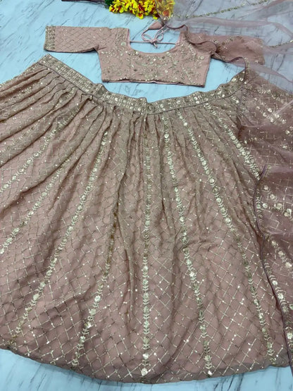 Rosy Brown Georgette Lehenga With Zari Heavy Sequins Work