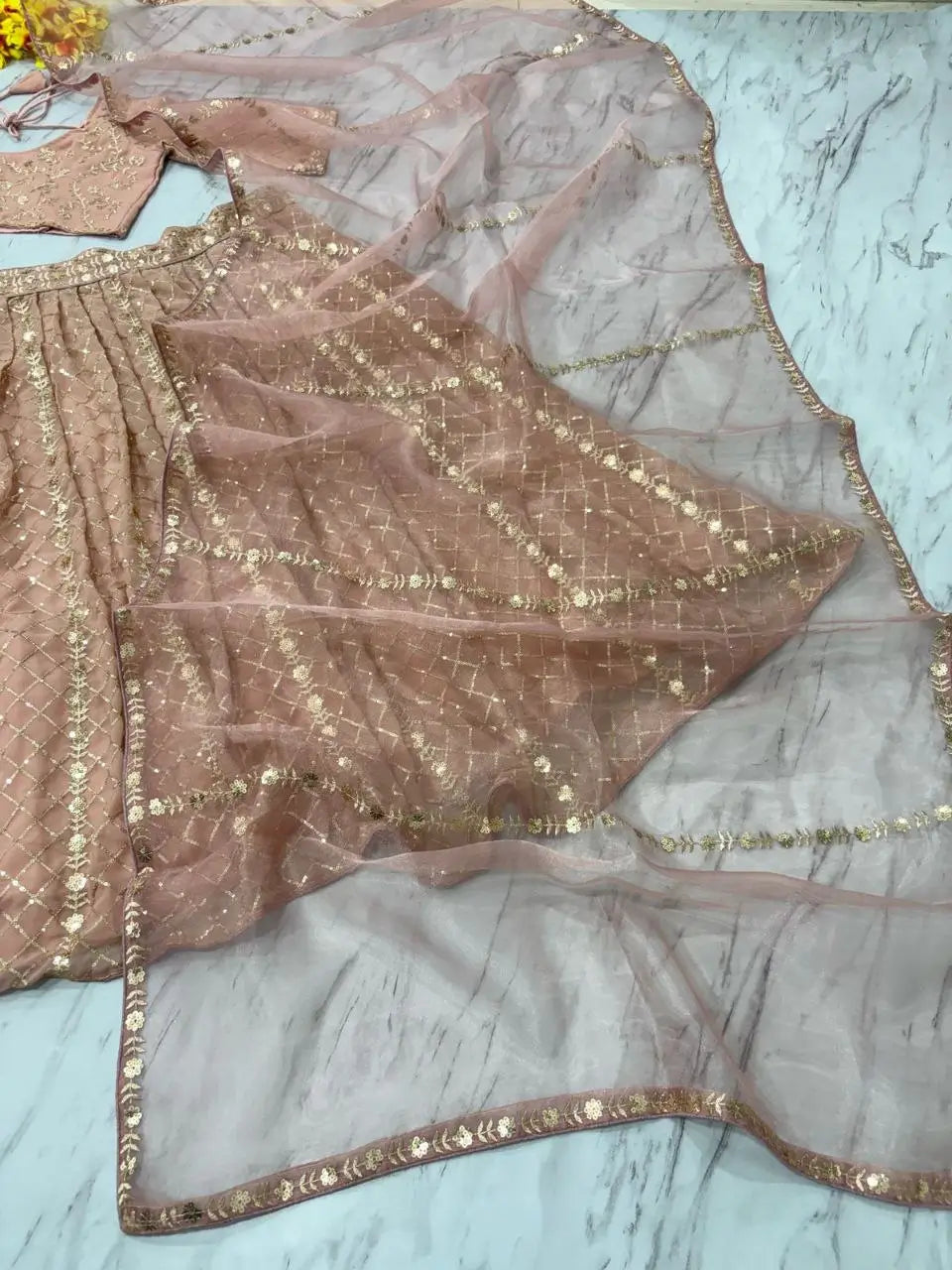 Rosy Brown Georgette Lehenga With Zari Heavy Sequins Work