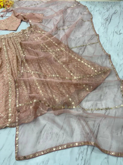 Rosy Brown Georgette Lehenga With Zari Heavy Sequins Work