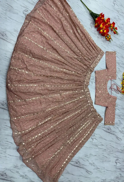 Rosy Brown Georgette Lehenga With Zari Heavy Sequins Work