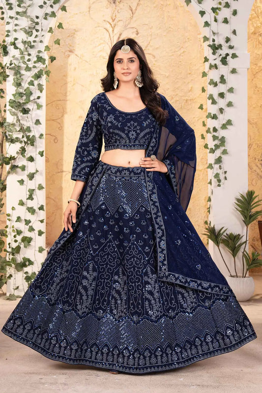 Navy Blue Glitter Dori Heavy Sequins Work Georgette Party Wear Lehenga