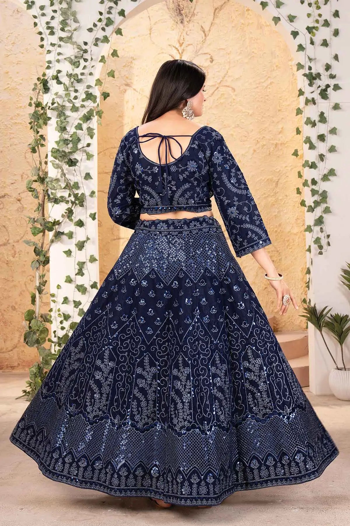 Navy Blue Glitter Dori Heavy Sequins Work Georgette Party Wear Lehenga