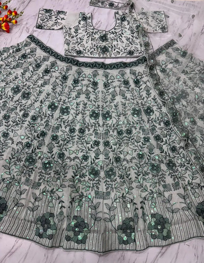 Light Green Georgette Lehenga With Thread Dori Heavy Sequins Embroidery Work