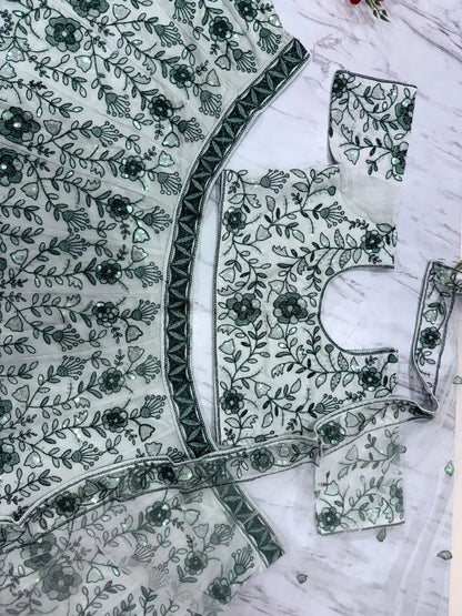 Light Green Georgette Lehenga With Thread Dori Heavy Sequins Embroidery Work