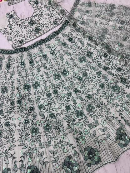 Light Green Georgette Lehenga With Thread Dori Heavy Sequins Embroidery Work