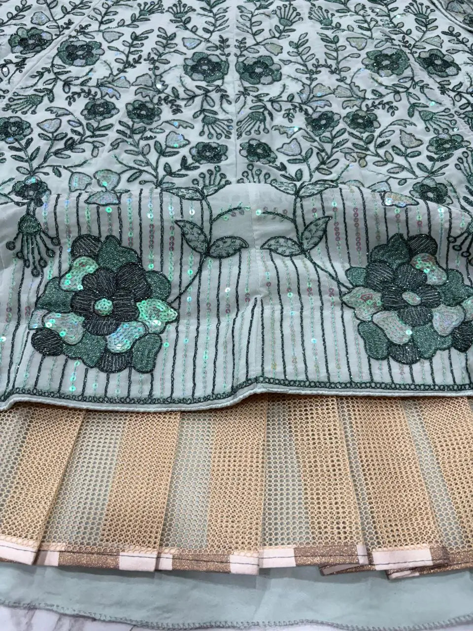 Light Green Georgette Lehenga With Thread Dori Heavy Sequins Embroidery Work